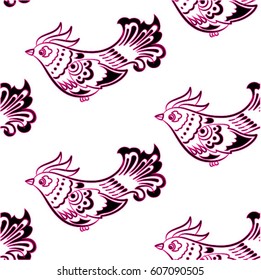 Beautiful colorful rooster. Endless pattern. Background Fantastic Beasts.