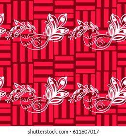 Beautiful colorful rooster. Endless pattern. Background Fantastic Beasts.
