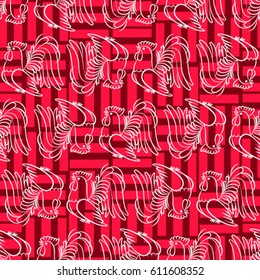 Beautiful colorful rooster. Endless pattern. Background Fantastic Beasts.