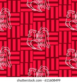 Beautiful colorful rooster. Endless pattern. Background Fantastic Beasts.