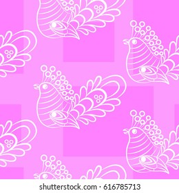 Beautiful colorful rooster. Endless pattern. Background Fantastic Beasts.