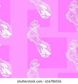 Beautiful colorful rooster. Endless pattern. Background Fantastic Beasts.