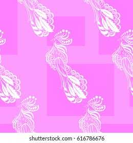 Beautiful colorful rooster. Endless pattern. Background Fantastic Beasts.
