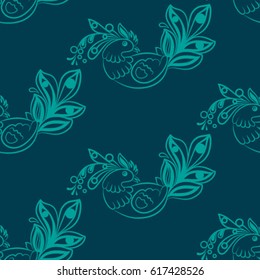 Beautiful colorful rooster. Endless pattern. Background Fantastic Beasts.