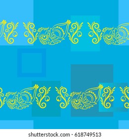 Beautiful colorful rooster. Endless pattern. Background Fantastic Beasts.