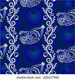 Beautiful colorful rooster. Endless pattern. Background Fantastic Beasts.