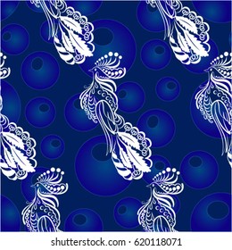 Beautiful colorful rooster. Endless pattern. Background Fantastic Beasts.