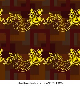 Beautiful colorful rooster. Endless pattern. Background Fantastic Beasts.