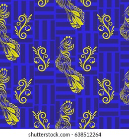 Beautiful colorful rooster. Endless pattern. Background Fantastic Beasts.