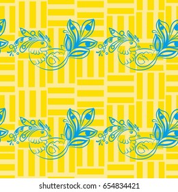 Beautiful colorful rooster. Endless pattern. Background Fantastic Beasts.