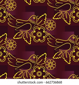 Beautiful colorful rooster. Endless pattern. Background Fantastic Beasts.