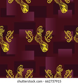Beautiful colorful rooster. Endless pattern. Background Fantastic Beasts.