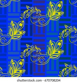 Beautiful colorful rooster. Endless pattern. Background Fantastic Beasts.