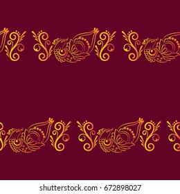Beautiful colorful rooster. Endless pattern. Background Fantastic Beasts.