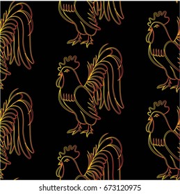 Beautiful colorful rooster. Endless pattern. Background Fantastic Beasts.