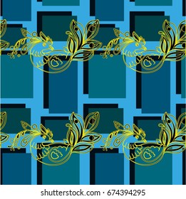 Beautiful colorful rooster. Endless pattern. Background Fantastic Beasts.