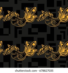 Beautiful colorful rooster. Endless pattern. Background Fantastic Beasts.