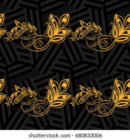 Beautiful colorful rooster. Endless pattern. Background Fantastic Beasts.