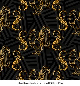 Beautiful colorful rooster. Endless pattern. Background