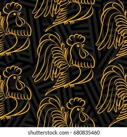 Beautiful colorful rooster. Endless pattern. Background 