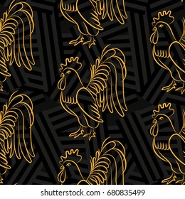 Beautiful colorful rooster. Endless pattern. Background 