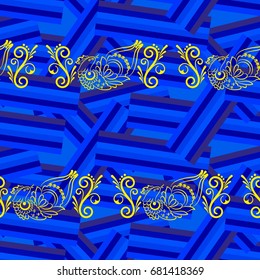 Beautiful colorful rooster. Endless pattern. Background Fantastic Beasts.