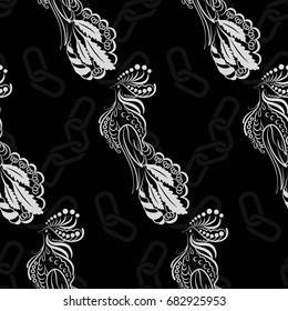 Beautiful colorful rooster. Endless pattern. Background Fantastic Beasts.