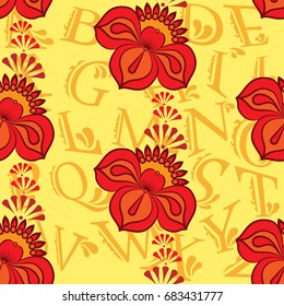 Beautiful colorful rooster. Endless pattern. Background Fantastic Beasts.