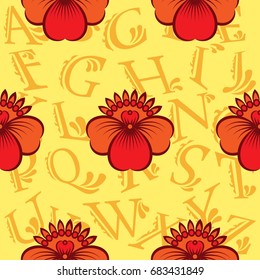 Beautiful colorful rooster. Endless pattern. Background Fantastic Beasts.