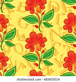 Beautiful colorful rooster. Endless pattern. Background Fantastic Beasts.