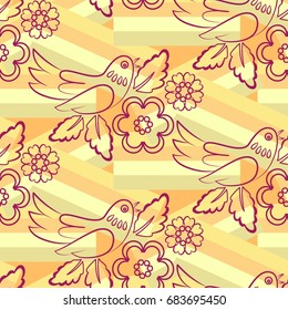 Beautiful colorful rooster. Endless pattern. Background Fantastic Beasts.