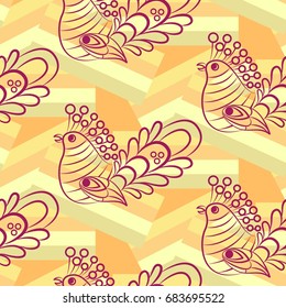 Beautiful colorful rooster. Endless pattern. Background Fantastic Beasts.