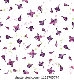beautiful colorful seamless background  with lilac flowers on a white background. hand-drawn illustration