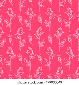 beautiful colorful seamless background of pink roses on a white background. hand-drawn illustration