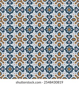 Beautiful colorful seamless pattern. Art forms are grouped and arranged in a specific order. Vector image for print, textile, packaging, interior design and your other projects.