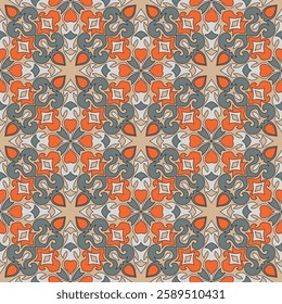 Beautiful colorful seamless pattern. Art forms are grouped and arranged in a specific order. Vector image for print, textile, packaging, interior design and your other projects.