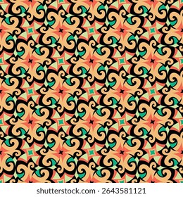Beautiful colorful seamless pattern. Art forms are grouped and arranged in a specific order. Vector image for print, textile, packaging, interior design and your other projects.