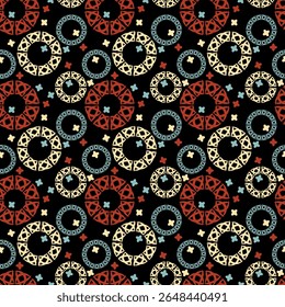 Beautiful colorful seamless pattern with art rings. Vector illustration for print, fabric, cover, packaging, interior decor, blog decoration and other your projects.