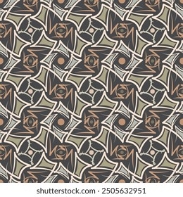 Beautiful colorful seamless pattern. Overlapping art forms, stripes, polygons, segments are grouped and arranged in a certain order. Vector. 