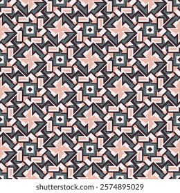 Beautiful colorful seamless pattern. Overlapping art forms, stripes, polygons, segments are grouped and arranged in a certain order. Vector. 