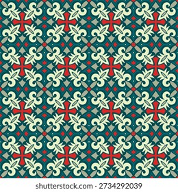 Beautiful, colorful seamless pattern. Overlapping art forms, stripes, polygons, segments are grouped and arranged in a certain order. Vector. 