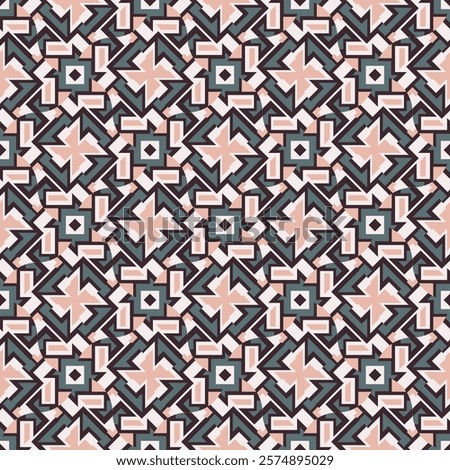 Beautiful colorful seamless pattern. Overlapping art forms, stripes, polygons, segments are grouped and arranged in a certain order. Vector. 