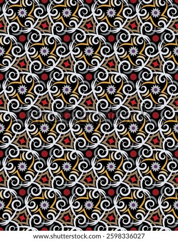 Beautiful colorful seamless pattern. Overlapping art forms, stripes, polygons, segments are grouped and arranged in a certain order. Vector. 