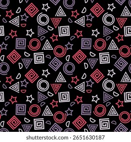 Beautiful colorful seamless pattern with various contours. Vector illustration for print, fabric, cover, packaging, interior decor, blog decoration and other your projects.