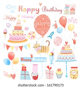 beautiful colorful set of different elements to the birthday on a white background