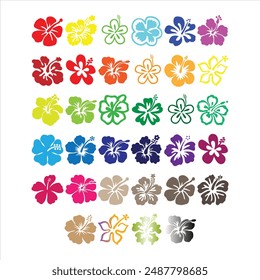 Beautiful a colorful set hibiscus icon set collection isolated on white background Vector art