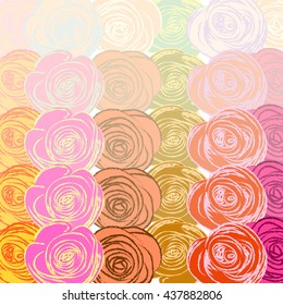 Beautiful colorful sketches of roses. Background with hand drawn elements . Illustration with roses of red and orange colors for printing on fabric . Floral background. Pattern colors.
