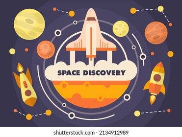 beautiful and colorful spaceship and planets vector illustration