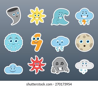 Beautiful colorful stickers of different elements of nature