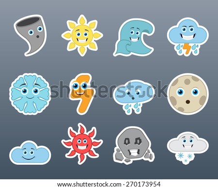 Beautiful colorful stickers of different elements of nature
